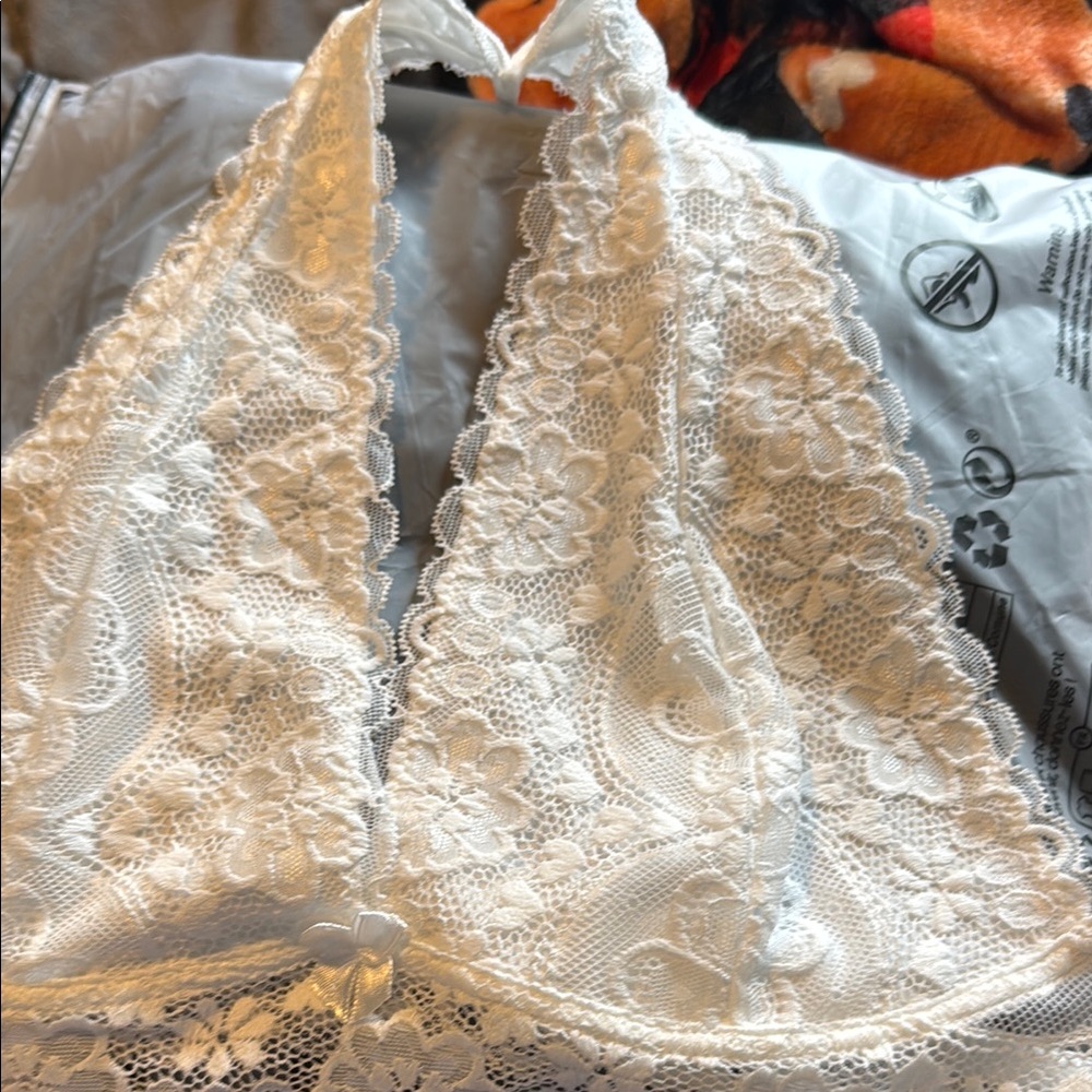 Lace Halter Bralette - White